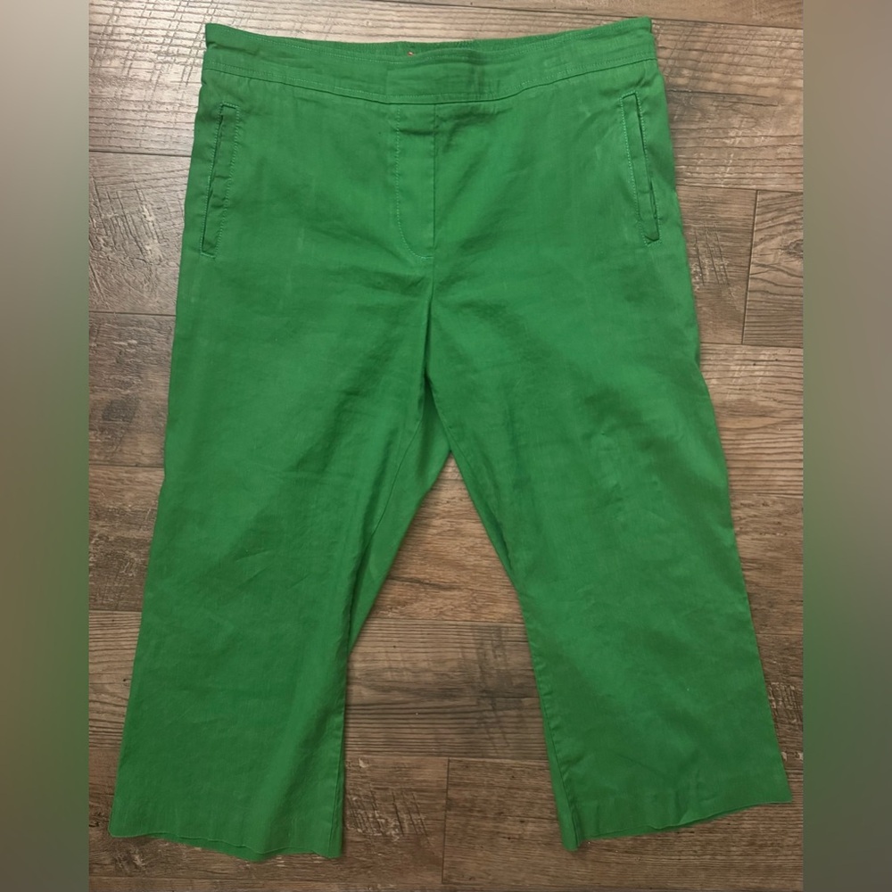 Anthropologie Cartonnier Green Linen Blend Cropped Pull On Pants Size LP - Picture 2 of 11